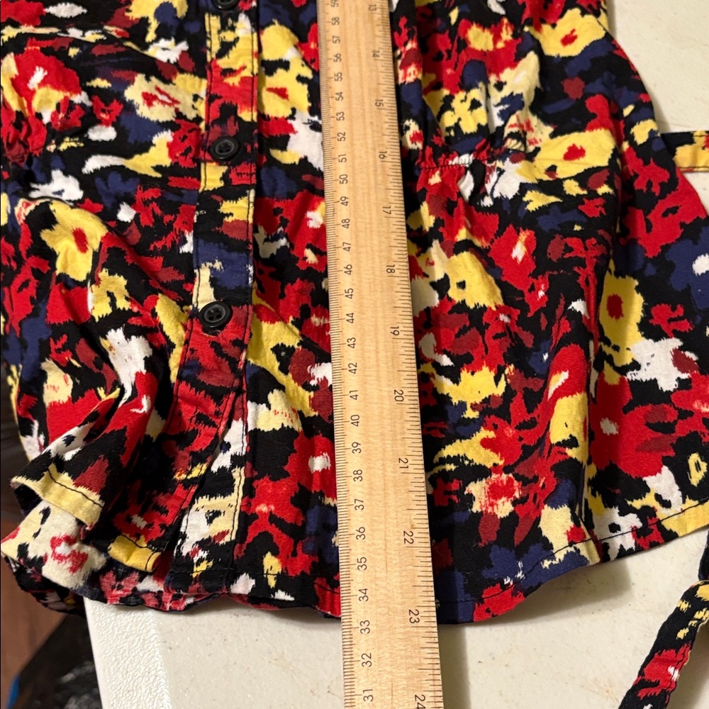 Susie Rose Vibrant Floral Ruffle Blouse M 7/9 Coquette Top Red Yellow Blue - Picture 7 of 9